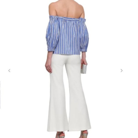 MILLY off shoulder striped cotton silk blouse P - Picture 2 of 4